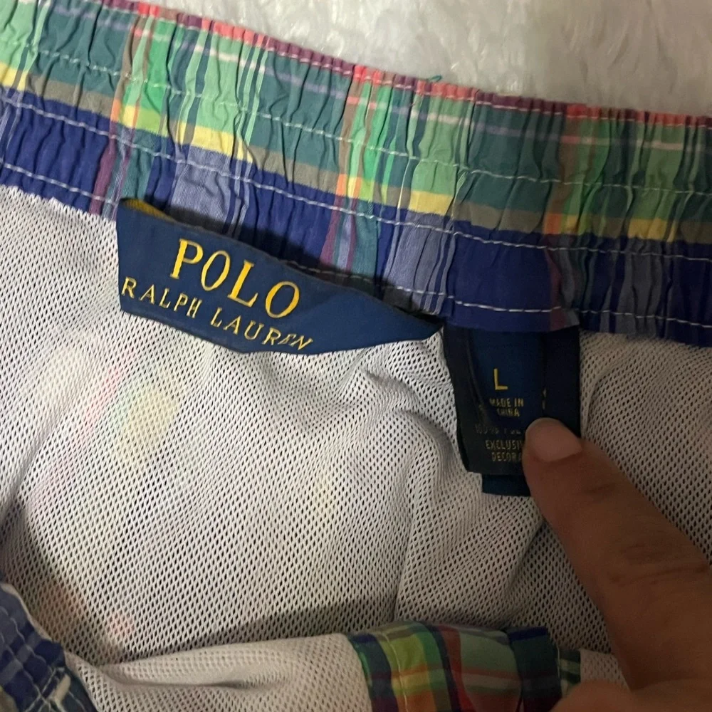 Polo Ralph Lauren Swim Trunks Mens Large Colorful Plaid Pockets Beach Vacation